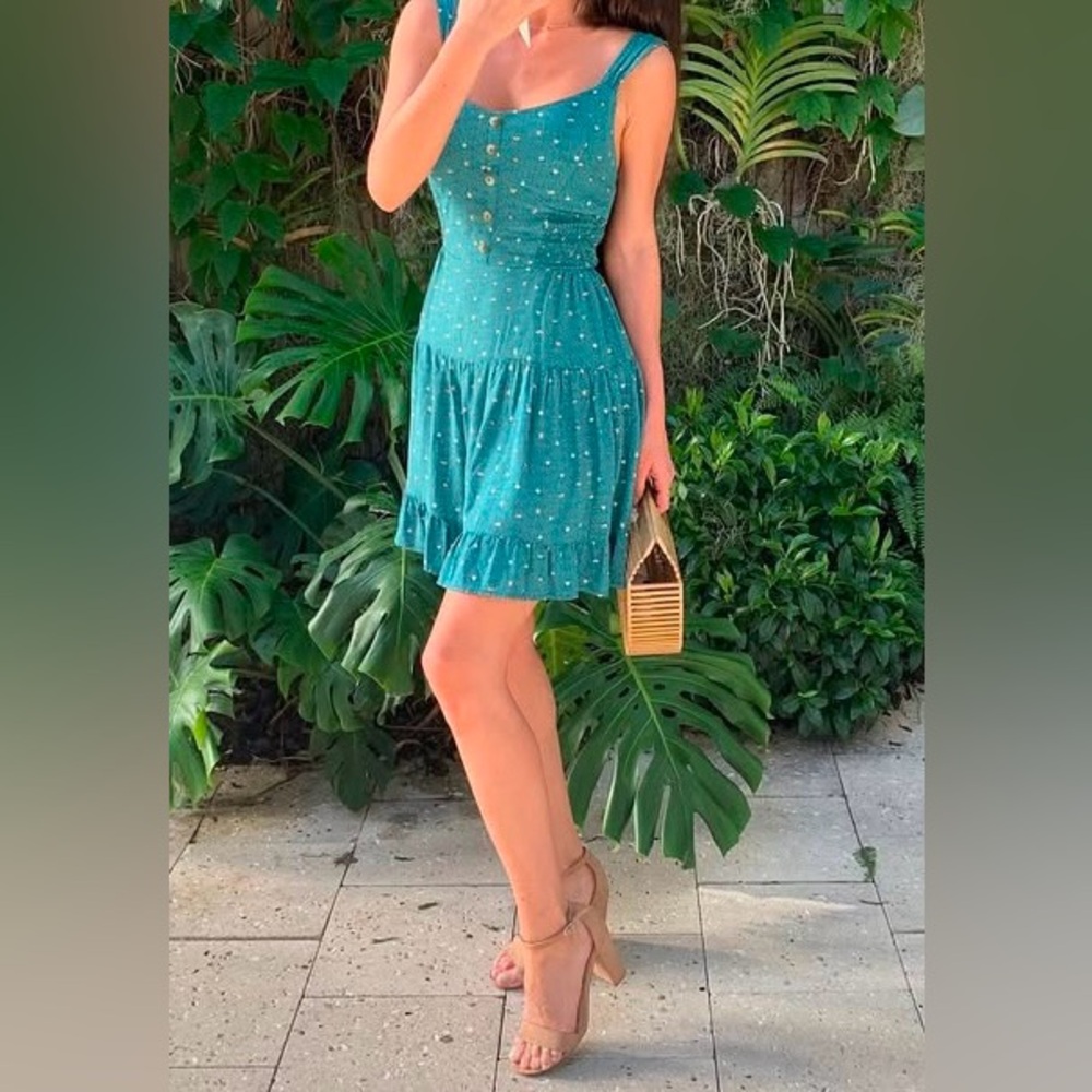 Wild Fable Green and Yellow Ruffled Halter Mini Dress